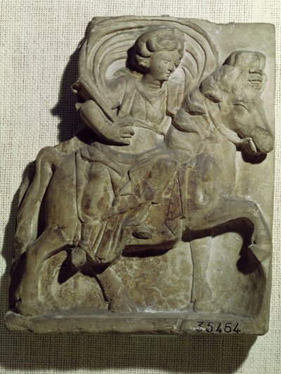 Relief of Epona, Gaulish Goddess, Protector of Horses, Riders and Travellers, from Gannat, Allier, c.50 BC-400 AD by Gallo Roman